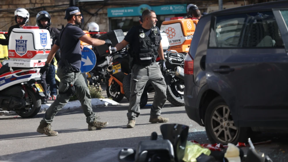 The scene after a car-ramming attack in Jerusalem, April 24, 2023. Photo by Yonatan Sindel/Flash90.