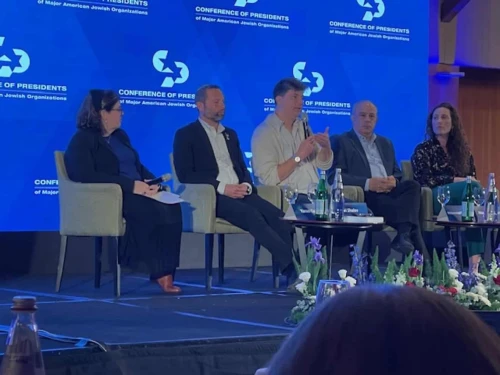 A panel discusses the future of Judea and Samaria at the Conference of Presidents of Major American Jewish Organizations leadership mission in Jerusalem, Feb. 17, 2026. Photo by David Isaac.