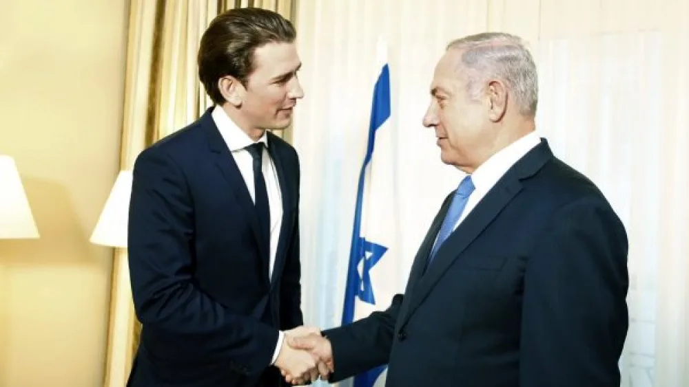 Austrian Chancellor Sebastian Kurz meets with Israeli Prime Minister Benjamin Netanyahu. Photo: Twitter.