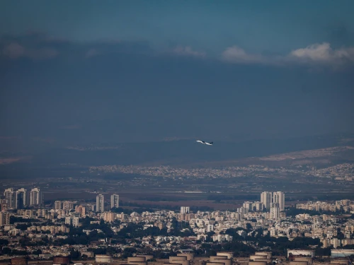 A plane takes off from Haifa Airport, Aug. 1, 2024. Photo by Chaim Goldberg/Flash90.