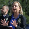 Reps. Jared Moskowitz (D-Fla.) and Debbie Wasserman Schultz (D-Fla.) speak to the media before a visit to "Alligator Alcatraz" at the Dade-Collier Training and Transition Airport in Ochopee, Florida, on July 12, 2025. Photo by Joe Raedle/Getty Images.