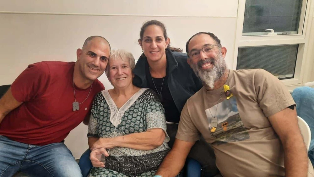 Margalit Moses, 78, reunited with her children upon her release from captivity in Gaza. Courtesy of the Moses family.