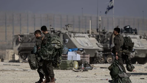 Israeli soldiers seen near the Israeli border with the Gaza Strip, Nov. 10, 2025. Photo by Tsafrir Abayov/Flash90.