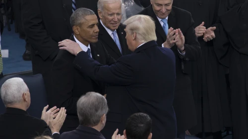 President Donald Trump shakes hands with his predecessor, President Barack Obama, during Trump's inauguration on Jan. 20, 2017, in Washington, D.C. Credit: DoD photo by U.S. Marine Corps Lance Cpl. Cristian L. Ricardo.