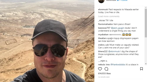 Elon Musk in a selfie at Masada during a weekend visit to Israel in 2018. Source: Instagram.