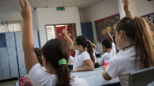 Second-grade students at the Nofei HaSela school on the first day back at school after the summer holidays in Ma'ale Adumim, Sept. 1, 2017. Photo by Hadas Parush/Flash90.