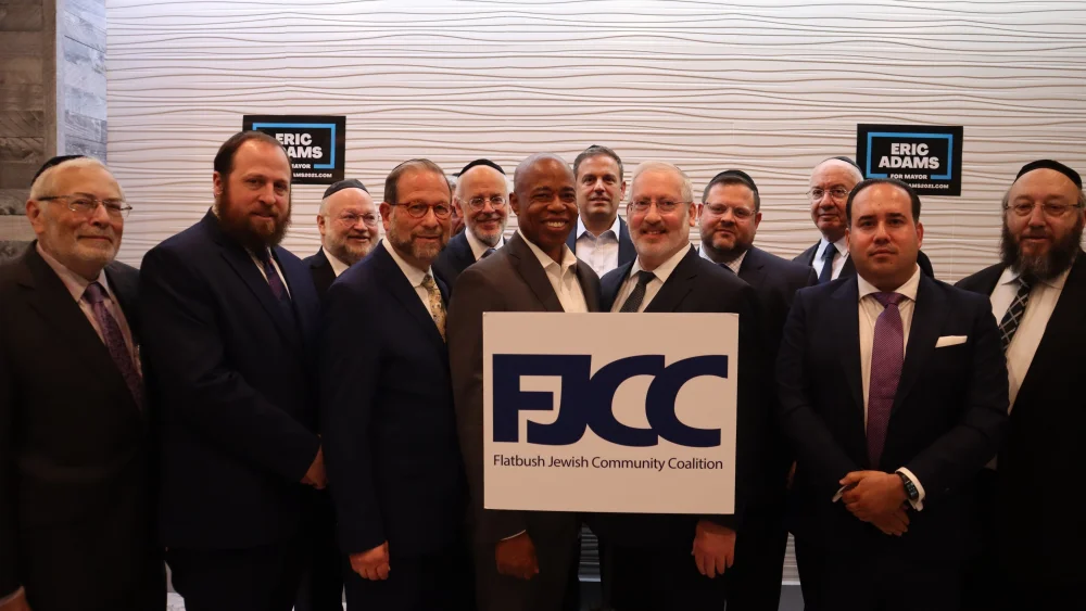 Brooklyn Borough President Eric Adams receives the endorsement of the Flatbush Jewish Community Coalition. Source: Eric Adams/Twitter.