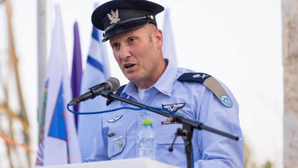 OC Israeli Air Force Maj. Gen. Tomer Bar speaks during a ceremony in Ashdod in honor of the 75th anniversary of the strike on Egyptian forces at the Ad Halom Bridge in 1948, May 29, 2023. Credit: Flash90.