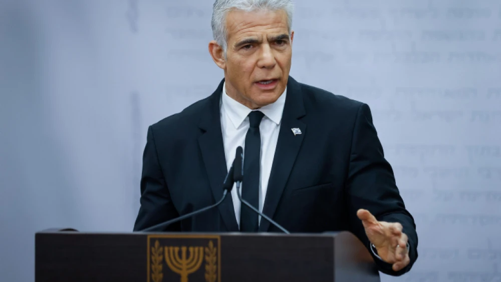 Opposition leader Yair Lapid speaks during a Yesh Atid Party faction meeting at the Knesset in Jerusalem, March 13, 2023. Photo by Erik Marmor/Flash90.