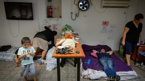 Israelis inside a public bomb shelter in the Southern city of Ashkelon, Oct. 24, 2023. Photo by Yonatan Sindel/Flash90.