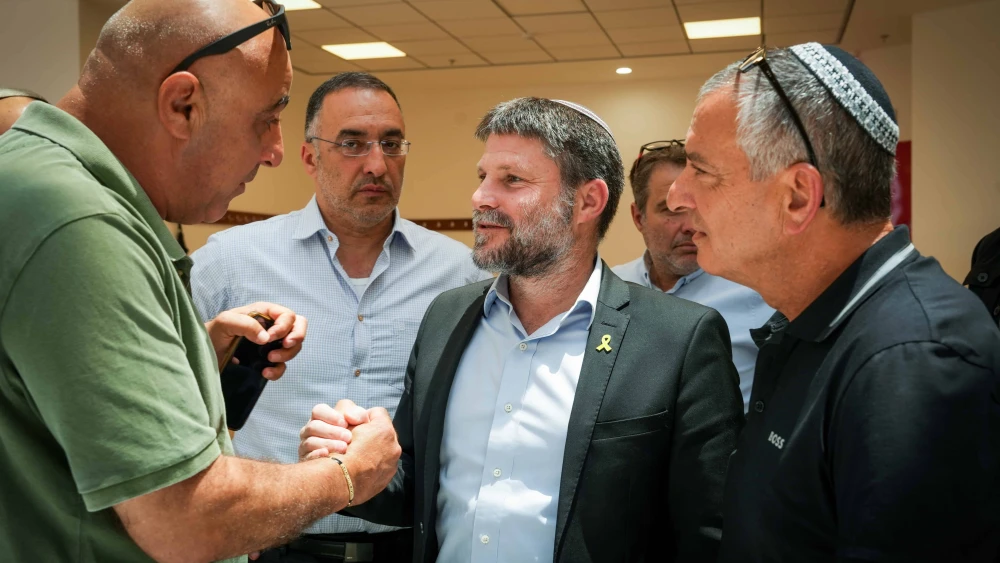 Israeli Finance Minister and Religious Zionism Party head Bezalel Smotrich holds a faction meeting in northern Israel, May 19, 2024. Photo by Ayal Margolin/Flash90.