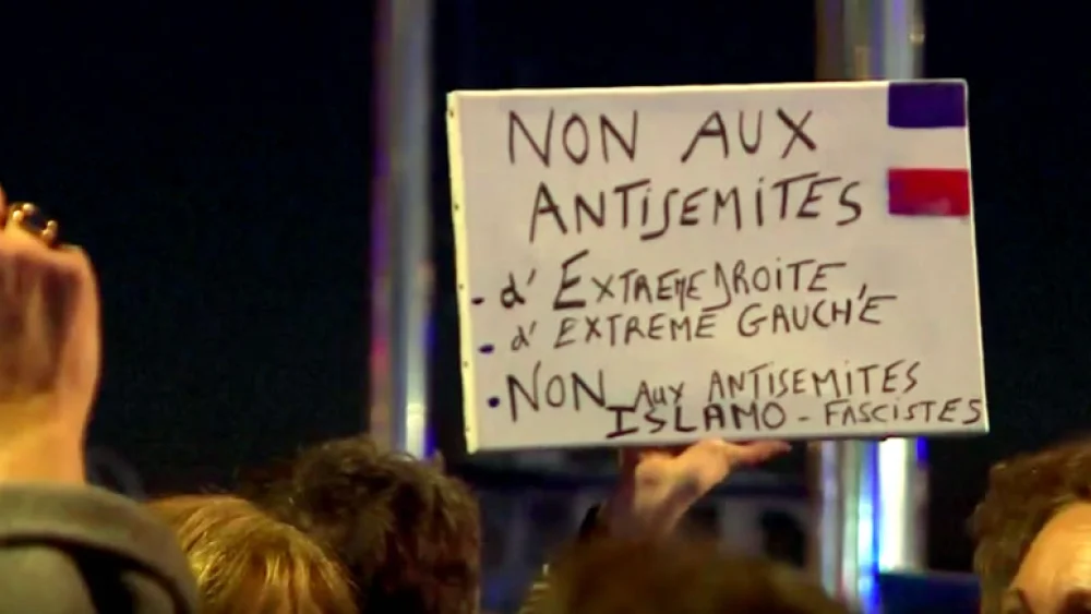 Thousands joined rallies in Paris and across France to oppose a rising wave of antisemitism in the country, Feb. 19, 2019. Source: Screenshot.