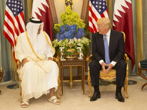 U.S. President Donald Trump meets with Emir of Qatar Sheikh Tamim bin Hamad Al Thani in Saudi Arabia, May 21, 2017. Credit: White House/Shealah Craighead.