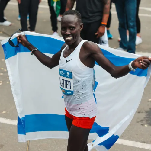 Israeli runner Lonah Chemtai Salpeter after placing second in the New York City Marathon on Nov. 6, 2022. Credit: courtesy NN Running Team