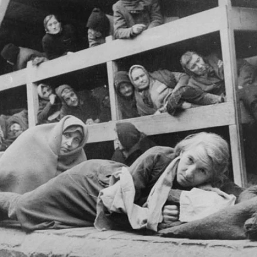 Women in the barracks of the newly liberated Auschwitz concentration camp, January 1945. Credit: United States Holocaust Memorial Museum, courtesy of National Archives and Records Administration, College Park, Md.