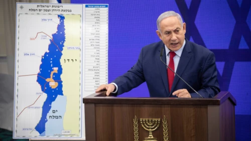 Israeli Prime Minister Benjamin Netanyahu delivers a statement to the press regarding the extension of Israeli sovereignty over the Jordan Valley and its Jewish settlements, Sept. 10, 2019. Credit: Hadas Parush/Flash90.