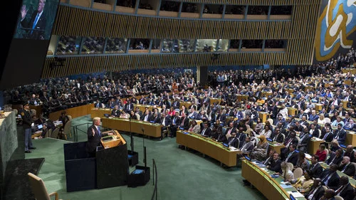 U.S. President Donald Trump gives his first speech before the United Nations General Assembly's 72nd session in New York, Sept. 19. Credit: U.N. Photo/Kim Haughton.
