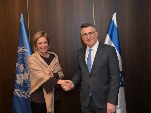 Israeli Foreign Minister Gideon Sa'ar meets Jeanine Hennis-Plasschaert, the U.N.'s special coordinator for Lebanon, at the Israeli Foreign Ministry in Jerusalem, March 9, 2026. Credit: MFA.