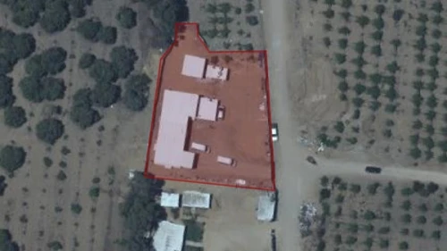 The buildings highlighted in red are part of what the Israeli military says was a Hamas weapons-manufacturing facility in the Gaza Strip targeted by an Israeli airstrike on July 3, 2021. Source: IDF.