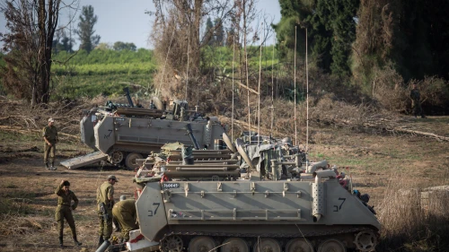 Israel Defense Forces and tanks gather near the border with Gaza in southern Israel on Nov. 13, 2018. Photo by Hadas Parush/Flash90.