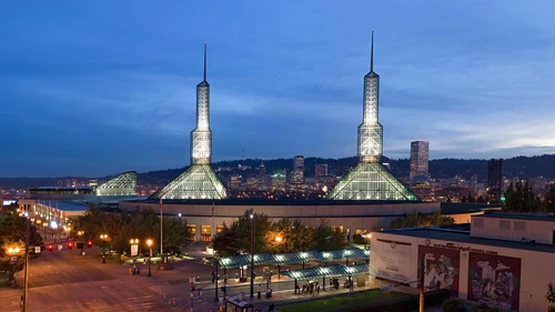 Click photo to download. Caption: The Oregon Convention Center in Portland, which hosts this month's United Methodist Church quadrennial General Conference. Credit: Fcb981 via Wikimedia Commons.