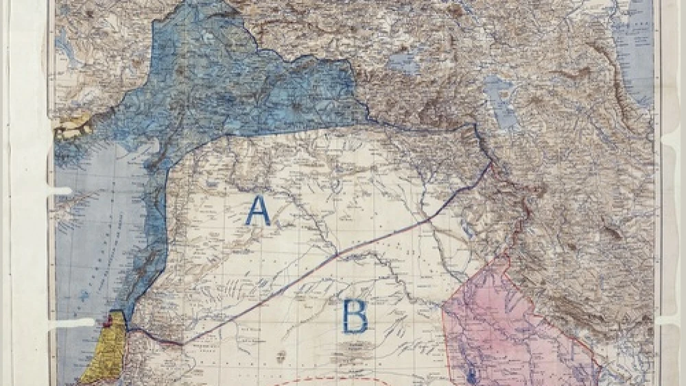 Click photo to download. Caption: The Sykes-Picot Agreement map, drawn up in 1916. Credit: Royal Geographical Society.