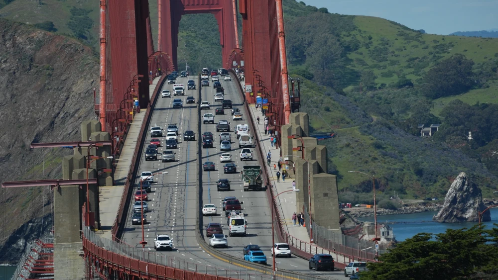 The Golden Gate Bridge is pictured after Pro-Palestinian demonstrators blocked it for hours in San Francisco, California on April 15, 2024. Photo by Paul Kuroda/AFP via Getty Images.