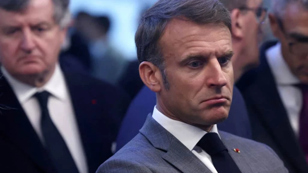 French President Emmanuel Macron looks on before the inauguration of the Saint-Denis Pleyel metro station north of Paris on June 24, 2024. Photo by Yves Herman/POOL/AFP via Getty Images.