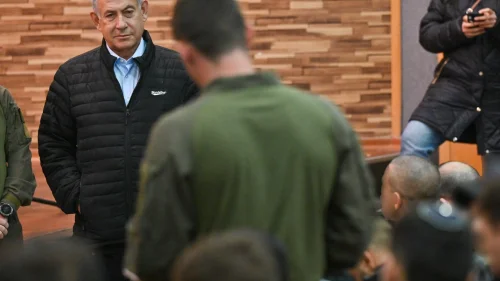 Israeli Prime Minister Benjamin Netanyahu speaks to IDF soldiers in the elite Duvdevan commando unit, Feb. 7, 2023. Credit: Kobi Gideon/GPO.