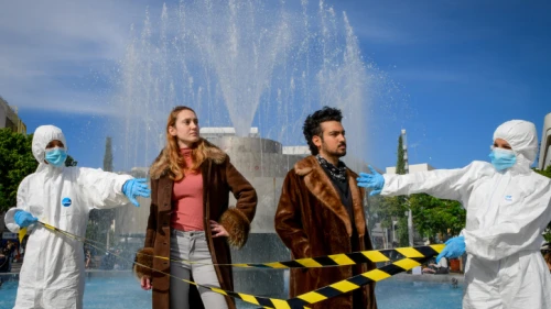 Israeli anti-fur activists protest against the use of fur in the fashion industry in Tel Aviv, Israel, Nov. 24, 2020. Photo by Avshalom Sassoni/Flash90.