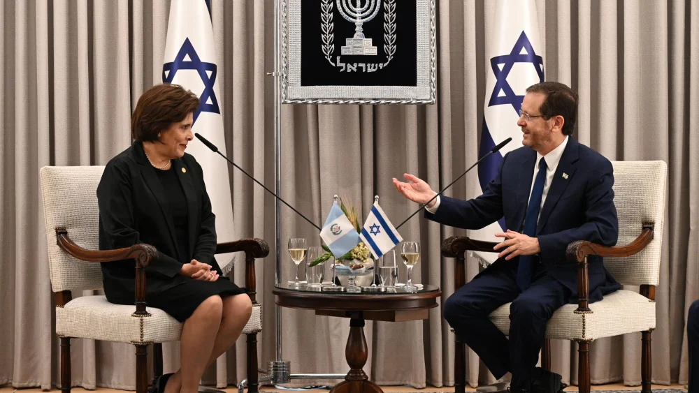 Israeli President Isaac Herzog welcomes to Israel Guatemala's new ambassador, Ava Atzum Arévalo de Moscoso, at the President's Residence in Jerusalem, on May 23, 2023. Credit: Haim Zach/GPO.