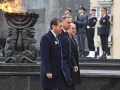 From left: Israeli President Isaac Herzog, Polish President Andrzej Duda and German President Frank-Walter Steinmeier at the Monument to the Ghetto Heroes in Warsaw for a ceremony marking 80 years since the Warsaw Ghetto Uprising, on April 19, 2023. Photo by Kobi Gideon/GPO.