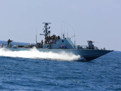 An Israeli Navy boat, off the coast of Gaza, during Operation "Protective Edge" on July 28, 2014. Photo by Edi Israel/Flash90.