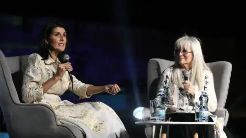 Dr. Miriam Adelson (right) interviews former U.S. Ambassador to the United Nations Nikki Haley. Photo by Yossi Zeliger.