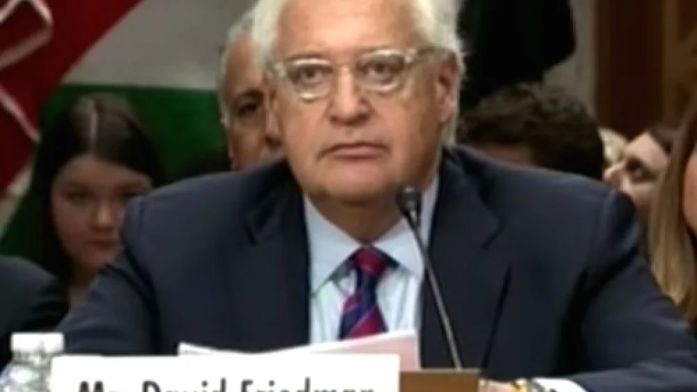 David Friedman, President Donald Trump’s nominee for ambassador to Israel, during his recent Senate confirmation hearing. Credit: YouTube.