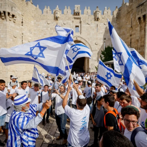 Jerusalem Day celebrations at Damascus Gate in Jerusalem's Old City, May 29, 2022. Photo by Olivier Fitoussi/Flash90.