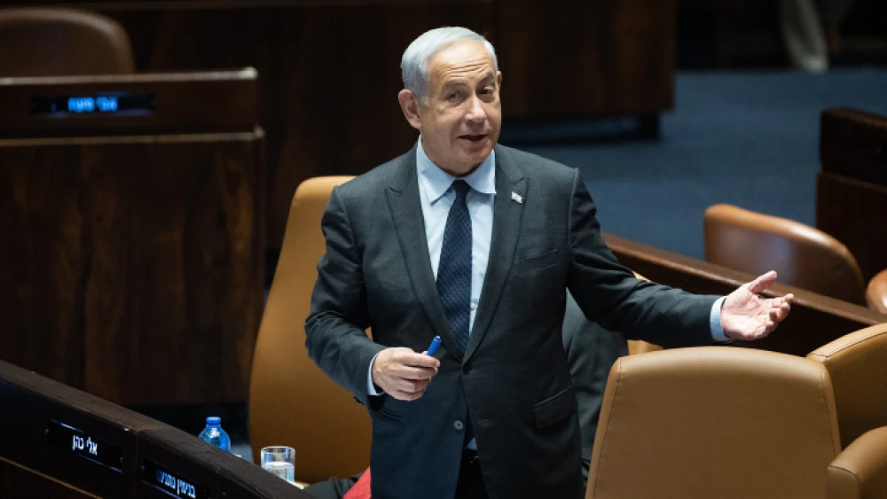 Prime Minister Benjamin Netanyahu attends a Knesset debate initiated by the opposition, May 1, 2023. Photo by Yonatan Sindel/Flash90.