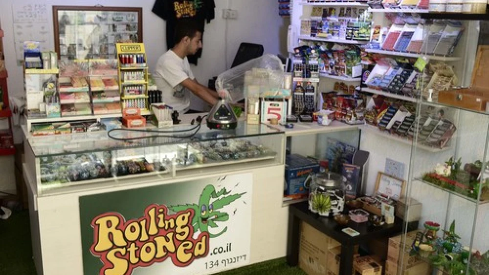 Inside "Rolling Stoned," a Tel Aviv-based smoke shop that offers Israel's largest variety of smoking and vaporizing paraphernalia for medical marijuana and tobacco. Credit: Tomer Neuberg/Flash90.