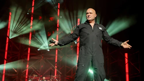Singer David Draiman of Disturbed performs at the MGM Grand Garden Arena in Las Vegas on May 17, 2025. Photo by Ethan Miller/Getty Images.