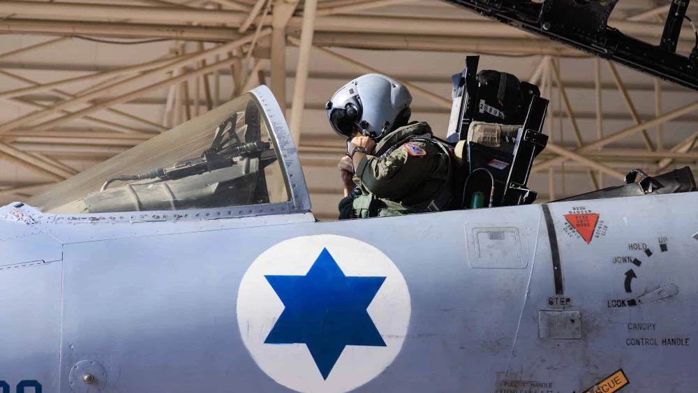 An Israeli Air Force F-15 fighter jet at the Tel Nof Base, near Rehovot, Jan. 1, 2024. Photo by Moshe Shai/Flash90.