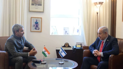 Indian Prime Minister Benjamin Netanyahu hosts Indian Ambassador J.P. Singh in Jerusalem, Aug. 7, 2025. Photo by Amos Ben-Gershom/GPO.