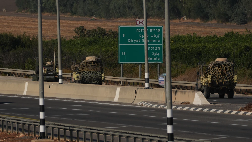 Israel Defense Forces soldiers drive on a road in the Upper Galilee, near the border with Lebanon, Oct. 10, 2024. Photo by Ayal Margolin/Flash90.
