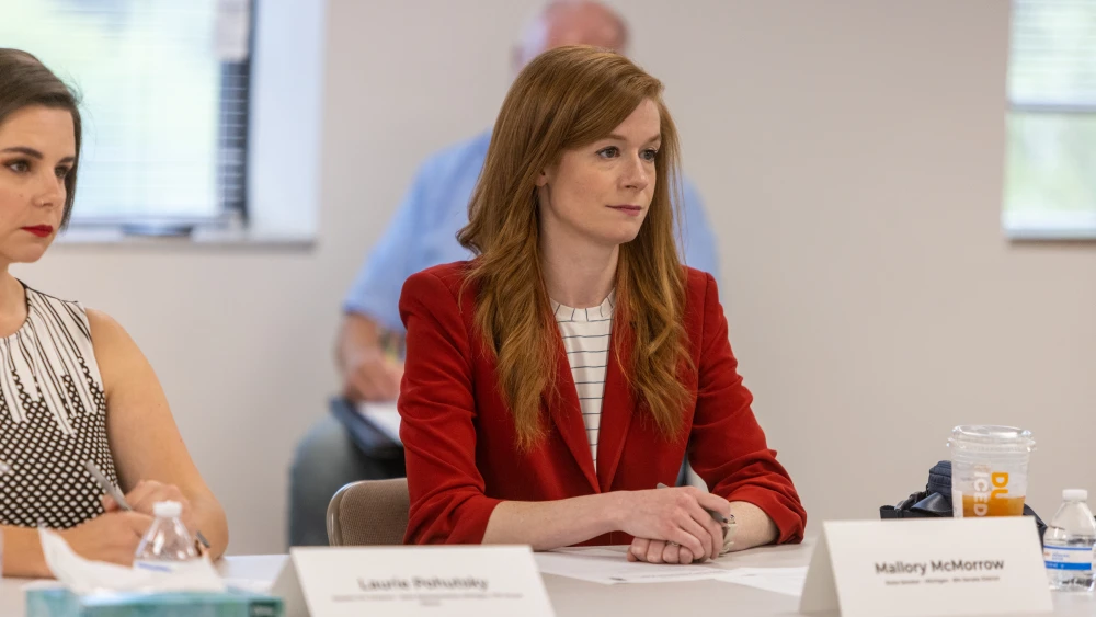 Mallory McMorrow, a Michigan state senator, at a 2023 Detroit Health Department round table event, July 7, 2023. Credit: City of Detroit.