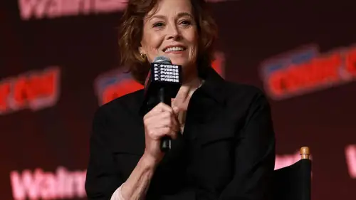 Sigourney Weaver speaks onstage at Sigourney Weaver on ALIEN and Beyond during New York Comic Con 2025 at the Jacob K. Javits Convention Center in Manhattan on Oct. 10, 2025. Photo by Jason Mendez/Getty Images for ReedPop.