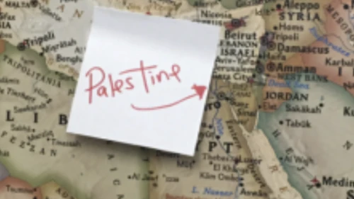 Michigan Rep. Rashida Tlaib's newly labeled map, as hung in her new office in Washington, D.C.