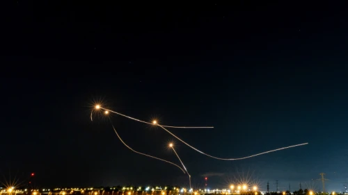Israel's Iron Dome air-defense system intercepts rockets from the Gaza Strip, as seen from Sderot in southern Israel, Aug. 7, 2022. Photo by Yonatan Sindel/Flash90.