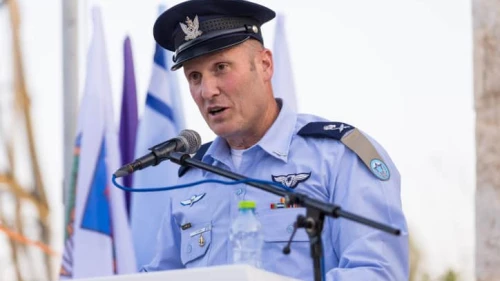 OC Israeli Air Force Maj. Gen. Tomer Bar speaks during a ceremony in Ashdod in honor of the 75th anniversary of the strike on Egyptian forces at the Ad Halom Bridge in 1948, May 29, 2023. Credit: Flash90.