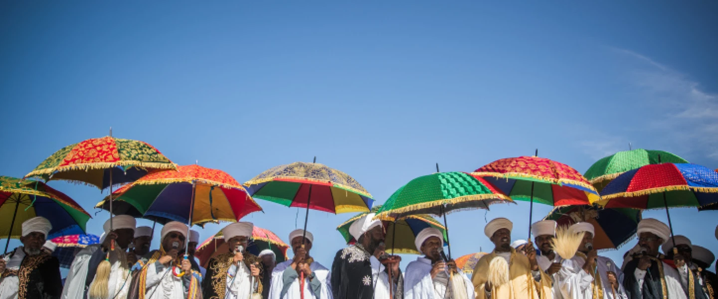 Members of the Ethiopian Jewish community in Israel take part in prayer on the Sigd holiday at the Armon Hanatziv Promenade overlooking Jerusalem on Nov. 16, 2017. Photo by Yonatan Sindel/Flash90.