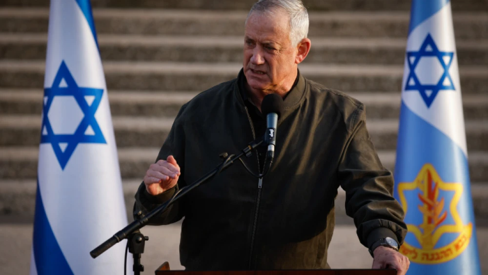 Israeli Defense Minister Benny Gantz gives a statement to the media at the IDF Central Command headquarters in Jerusalem, on March 30, 2022. Photo by Olivier Fitoussi/Flash90.
