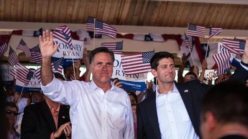 Click photo to download. Caption: Mitt Romney (left) and Paul Ryan at a campaign rally in Manassas, VA, on Aug. 12. Credit: Monkeyz_uncle/Wikimedia Commons.